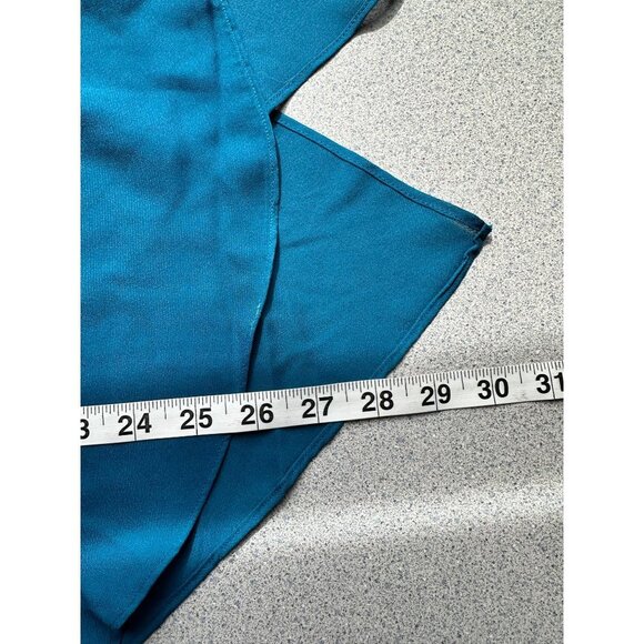 Melissa Paige Blouse Women Large Blue Long Roll Tab Sleeve Cross Back NWT - Picture 6 of 10